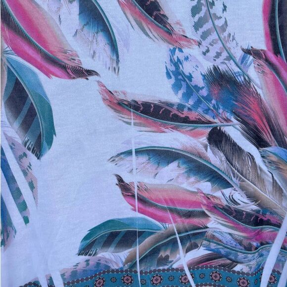 blush Light Asymmetrical Blouse Blue Pink Tan Feathers Size 2X - Picture 5 of 7